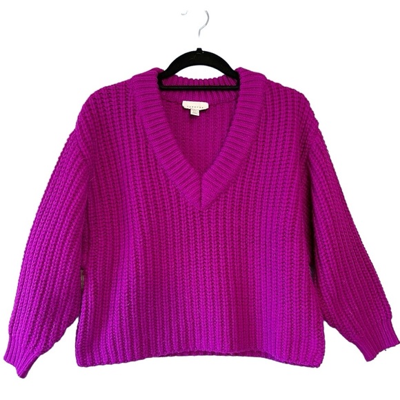 Topshop Sweaters - Topshop Chunky Knit Cropped V Neck Sweater Fuchsia Purple Size Small